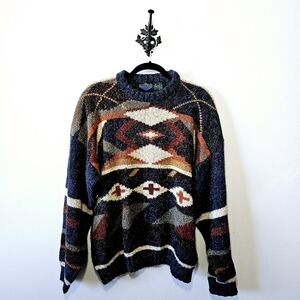 Vintage Etchings Wool Sweater Size L Southwestern Pattern Geometic 90s